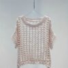 Hollow Out Crochet Crew Neck Sweater, Casual Short Sleeve Knit Top For Spring & Summer, Women's Clothing