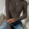 Solid Turtle Neck Cable Knit Sweater, Casual Long Sleeve Slim Sweater, Women's Clothing