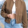 Solid Button Front Bomber Jacket, Casual Long Sleeve Outerwear With Pockets, Women's Clothing