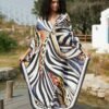 Plus Size Colorful Butterfly Print Slit Dress, Casual Batwing Sleeve Dress For Spring & Summer, Women's Plus Size Clothing