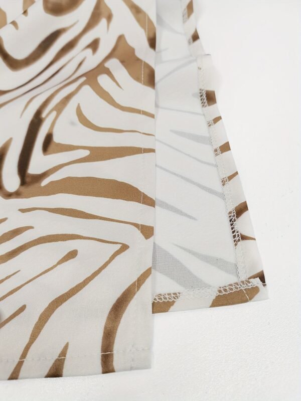 Zebra Print Contrast Trim Dress, Casual Crew Neck Sleeveless Split Dress For Spring & Summer, Women's Clothing