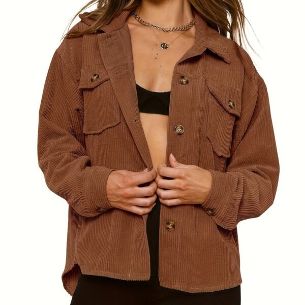 Solid Button Front Jacket, Casual Long Sleeve Collar Outerwear, Women's Clothing