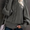 Cable Knit Turtle Neck Sweater, Casual Long Sleeve Sweater For Fall & Winter, Women's Clothing