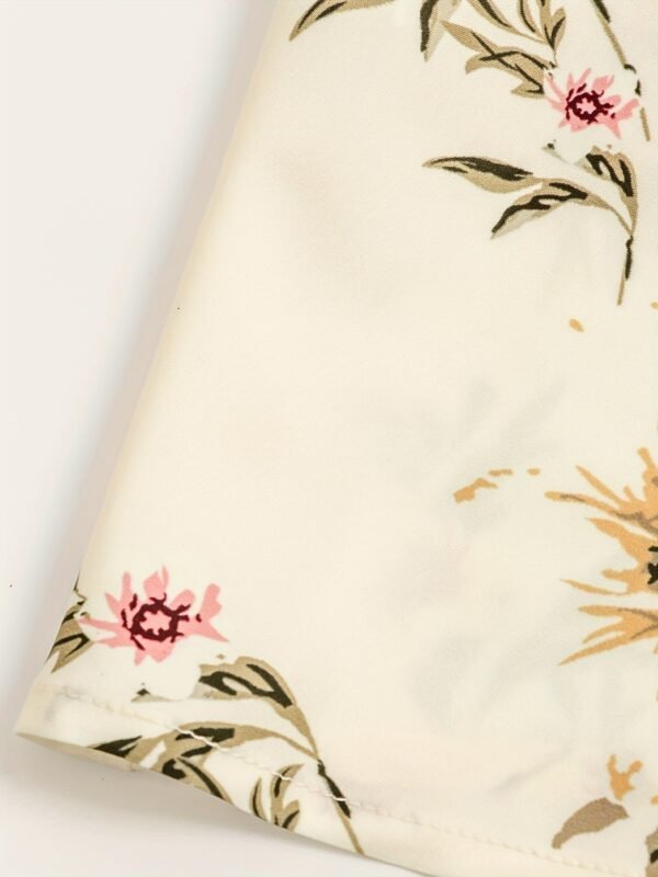 Floral Print A-line Dress, Elegant Crew Neck Half Sleeve Dress For Spring & Summer, Women's Clothing