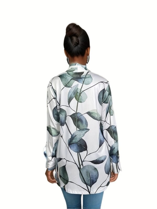 Leaves Print Open Front Cardigan, Versatile Long Sleeve Outwear For Spring & Fall, Women's Clothing