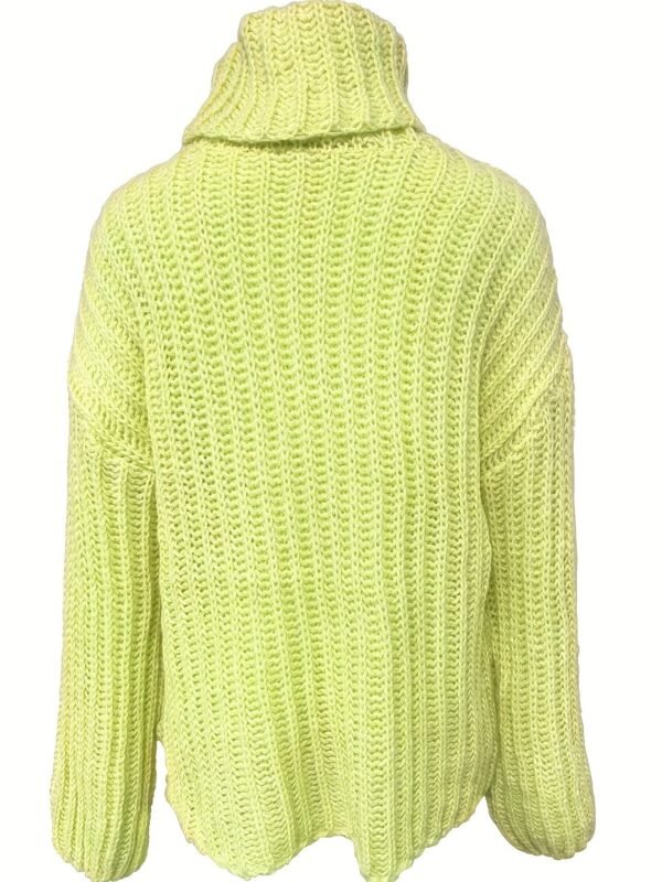 Solid Turtle Neck Chunky Knit Sweater, Casual Long Sleeve Oversized Sweater For Fall & Winter, Women's Clothing