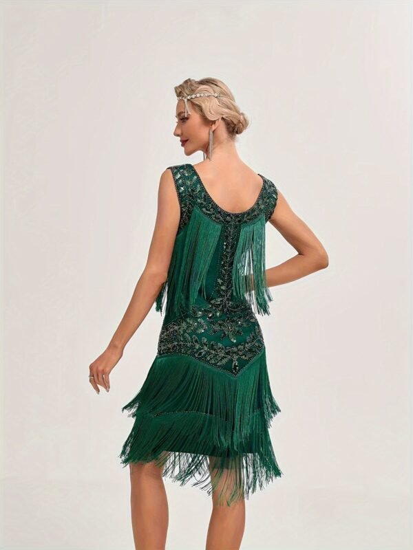 Sequin Fringe Decor Tank Dress, Vintage Sleeveless Flapper Tank Dress For Party & Banquet, Women's Clothing