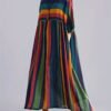Plus Size Colorblock Stripe Print Loose Dress, Casual 3/4 Sleeve Dress For Spring & Summer, Women's Plus Size Clothing