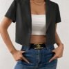 Solid Color Button Crop Jacket, Chic Lapel Neck Short Sleeve Jacket For Spring & Summer, Women's Clothing