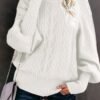 Cable Knit Turtle Neck Sweater, Casual Long Sleeve Sweater For Fall & Winter, Women's Clothing