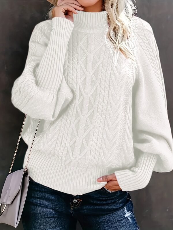 Cable Knit Turtle Neck Sweater, Casual Long Sleeve Sweater For Fall & Winter, Women's Clothing