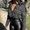 Zipper Warm Puffer Jackets For Winter Hiking Ski, Solid Color Crop Puffer Coat, Women's Clothing for Koningsdag/King's Day