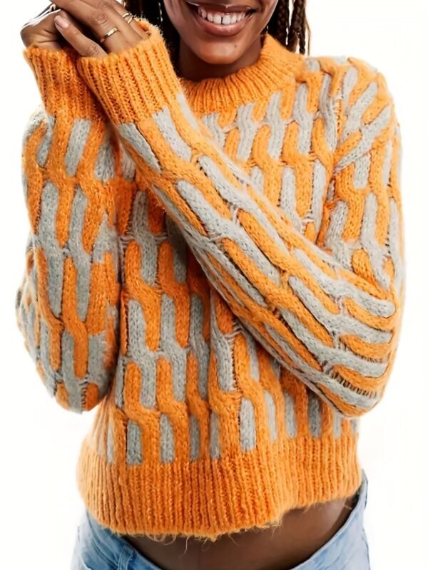 Color Block Long Sleeve Sweater, Casual Crew Neck Pullover Sweater For Winter & Fall, Women's Clothing