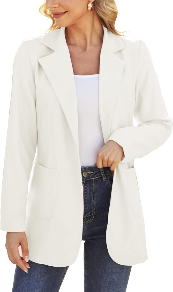 51JrOWCP6TL._AC_SL1500-1.jpg Women Open Front Blazers Long Sleeve Casual OL Office Slim Buttonless Suit Jacket with Pockets
