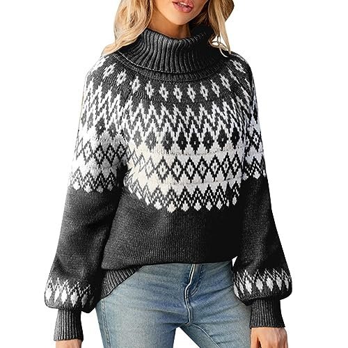 Turtleneck Batwing Sleeves Knitted Sweaters for Women Crochet Retro Baggy Soft Cozy Short Sweater
