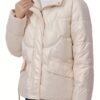 Solid Color Fashionable Puffer Jacket For Women, Thickened Warm Stand Collar Coat For Winter Outdoor, Women's Clothing