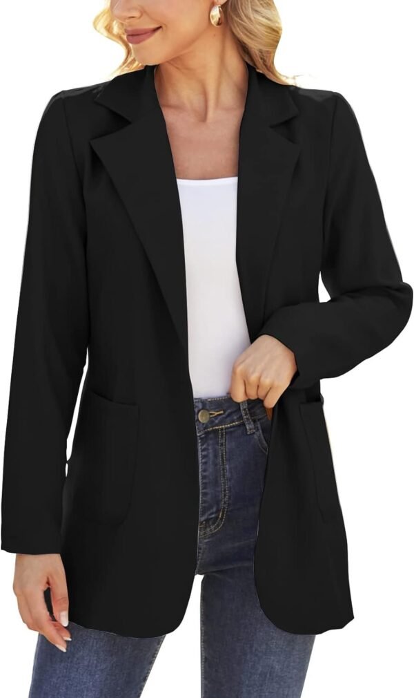 51miaZFpE2L._AC_SL1500-1.jpg Women Open Front Blazers Long Sleeve Casual OL Office Slim Buttonless Suit Jacket with Pockets
