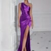One Shoulder Split Thigh Ruched Dress, Elegant Sleeveless Dress For Party & Banquet, Women's Clothing Wedding/Evening dress/Occasion/Engagement/Ceremony