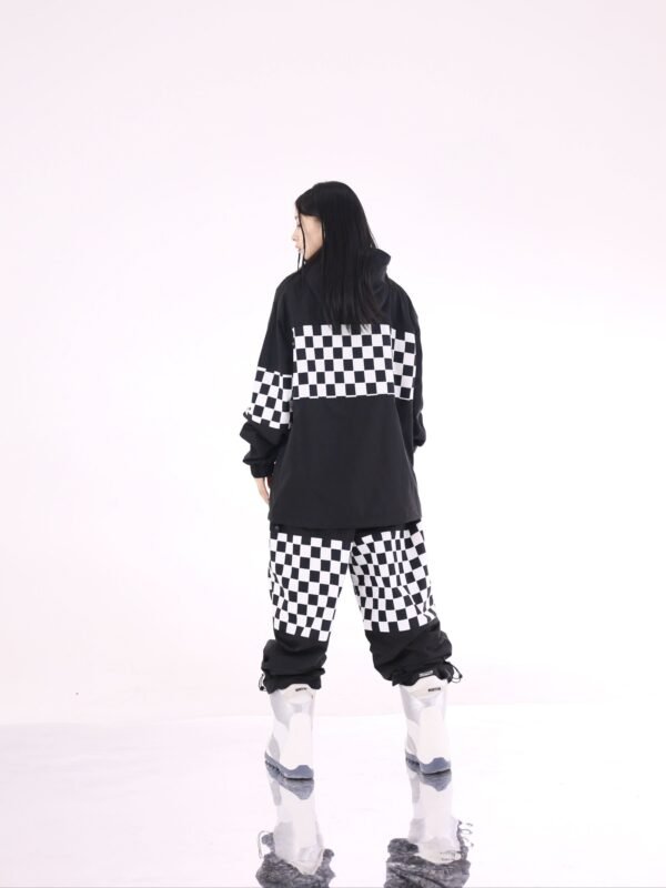 Ski Suit, Checkered Windproof Waterproof Ski Top & Ski Pants Suit, Women's Activewear