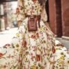 Floral Print A-line Dress, Elegant Crew Neck Half Sleeve Dress For Spring & Summer, Women's Clothing