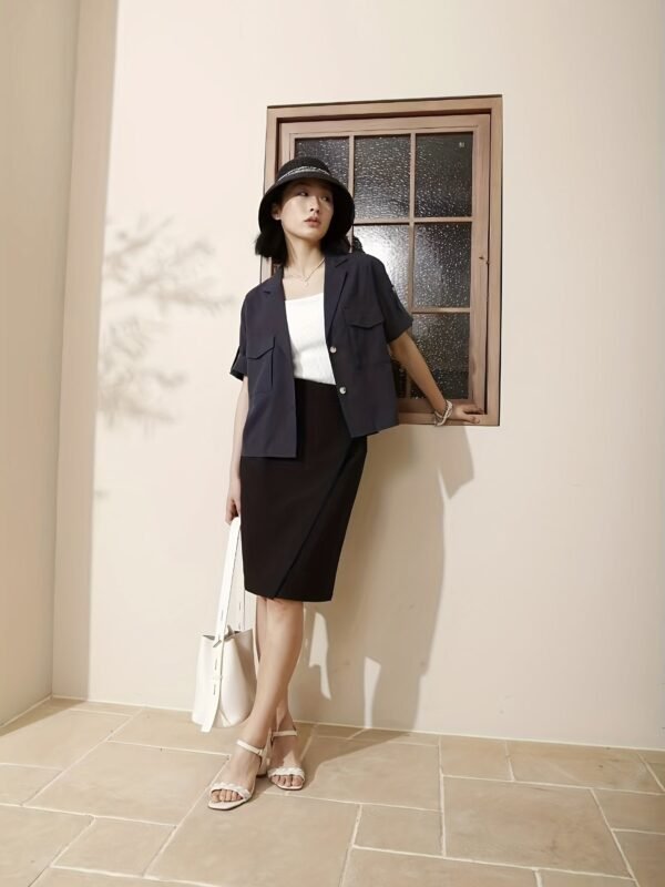 Solid Flap Jacket Button Up Jacket, Casual Short Sleeve Lapel Collar Loose Jaket, Women's Clothing