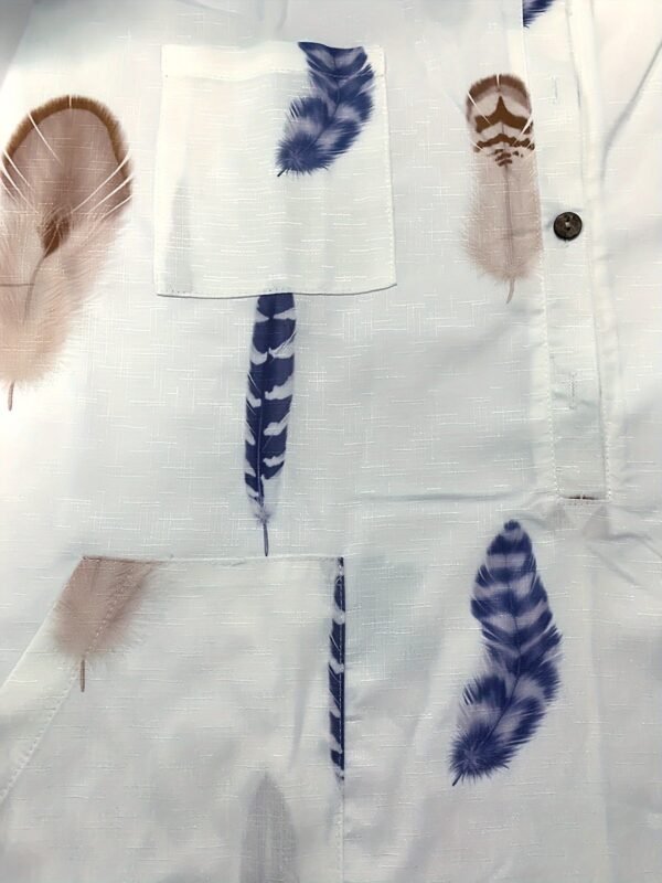Feather Print Button Front Shirt Dress, Casual Long Sleeve Lapel Pocket Dress For Spring & Fall, Women's Clothing