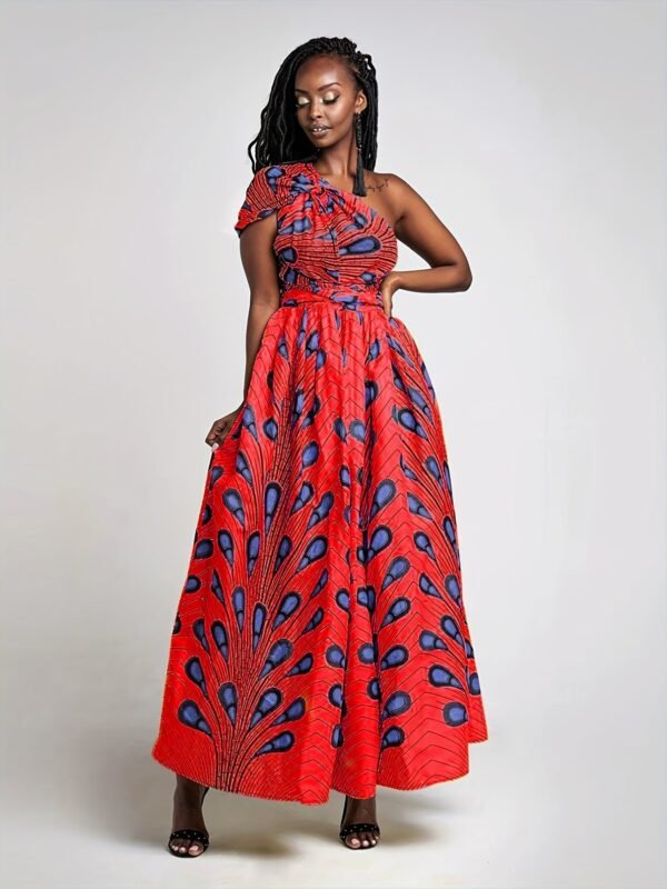 Abstract Print Split Thigh Dress, Boho Plunging High Waist Maxi Dress, Women's Clothing