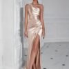 One Shoulder Split Thigh Ruched Dress, Elegant Sleeveless Dress For Party & Banquet, Women's Clothing Wedding/Evening dress/Occasion/Engagement/Ceremony
