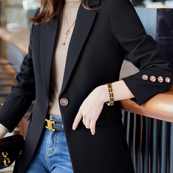 Notched Collar Button Front Blazer, Elegant Long Sleeve Blazer For Office & Work, Women's Clothing