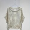 Hollow Out Crochet Crew Neck Sweater, Casual Short Sleeve Knit Top For Spring & Summer, Women's Clothing