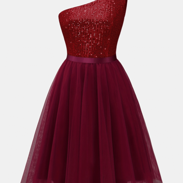 Sequined One Shoulder Tank Dress, Elegant Layered Mesh A-Line Mini Dress For Club & Party, Women's Clothing