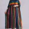 Plus Size Colorblock Stripe Print Loose Dress, Casual 3/4 Sleeve Dress For Spring & Summer, Women's Plus Size Clothing