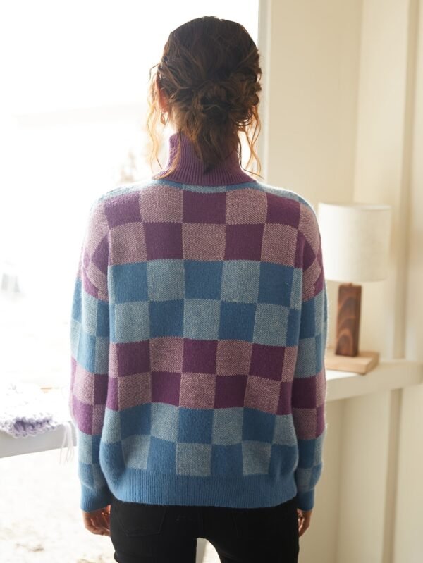 Geo Pattern Turtleneck Knitted Pullover Sweater, Casual Long Sleeve Top For Fall & Winter, Women's Clothing