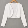 Solid Color Open Front Crop Jacket, Versatile Long Sleeve Outwear For Spring & Fall, Women's Clothing