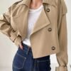 Solid Color Open Front Jacket, Casual Lapel Neck Fake Buttons Long Sleeve Jacket For Spring & Fall, Women's Clothing