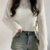 Solid Crew Neck Knitted Top, Casual Long Sleeve Thin Sweater, Women's Clothing
