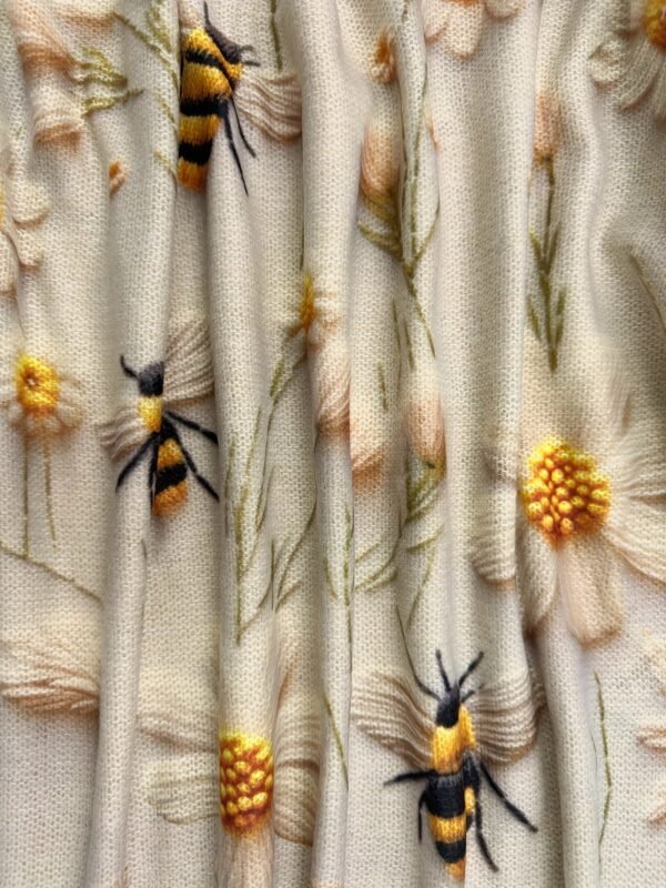 Flower & Bee Pattern Sweater, Versatile Crew Neck Long Sleeve Sweater For Spring & Fall, Women's Clothing