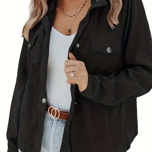 Solid Button Front Jacket, Casual Long Sleeve Zipper Versatile Outerwear, Women's Clothing