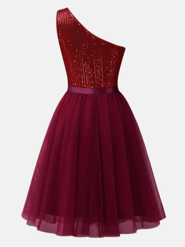 Sequined One Shoulder Tank Dress, Elegant Layered Mesh A-Line Mini Dress For Club & Party, Women's Clothing