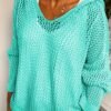 Solid Color Hooded Pullover Sweater, Casual Long Sleeve Cut Out Knitted Sweater For Spring & Summer, Women's Clothing