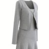 Elegant Solid Two-piece Set, Single Button Outwear & Slim Simple Dress Outfits, Women's Clothing
