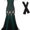Women Evening Dress 1920s Flapper Cocktail Mermaid Plus Size Formal Gown with Long Gloves