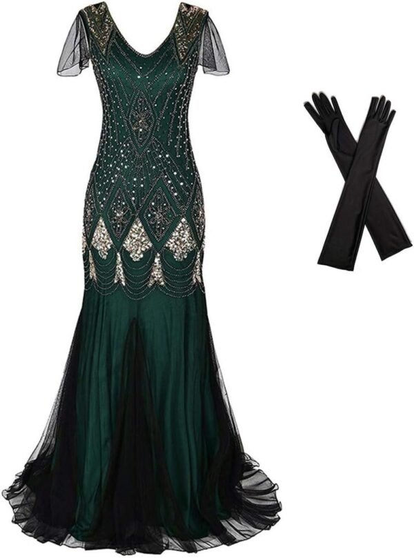 Women Evening Dress 1920s Flapper Cocktail Mermaid Plus Size Formal Gown with Long Gloves