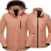 Women's 3 in 1 Ski Jacket Mountain Waterproof Windproof Winter Snow Coat Hike Snowboarding Jackets Hooded Warm Raincoat