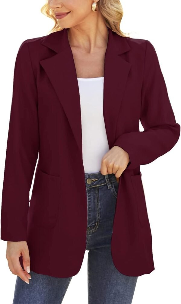 613AnLMV7HL._AC_SL1500-1.jpg Women Open Front Blazers Long Sleeve Casual OL Office Slim Buttonless Suit Jacket with Pockets
