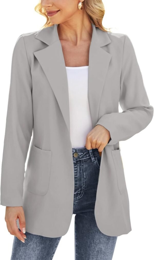 613QijyY6XL._AC_SL1500-1.jpg Women Open Front Blazers Long Sleeve Casual OL Office Slim Buttonless Suit Jacket with Pockets