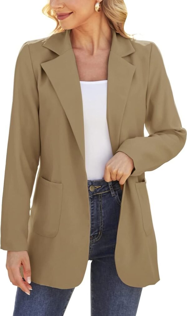 6156poTj_kL._AC_SL1500-1.jpg Women Open Front Blazers Long Sleeve Casual OL Office Slim Buttonless Suit Jacket with Pockets