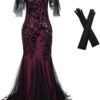 Women Evening Dress 1920s Flapper Cocktail Mermaid Plus Size Formal Gown with Long Gloves