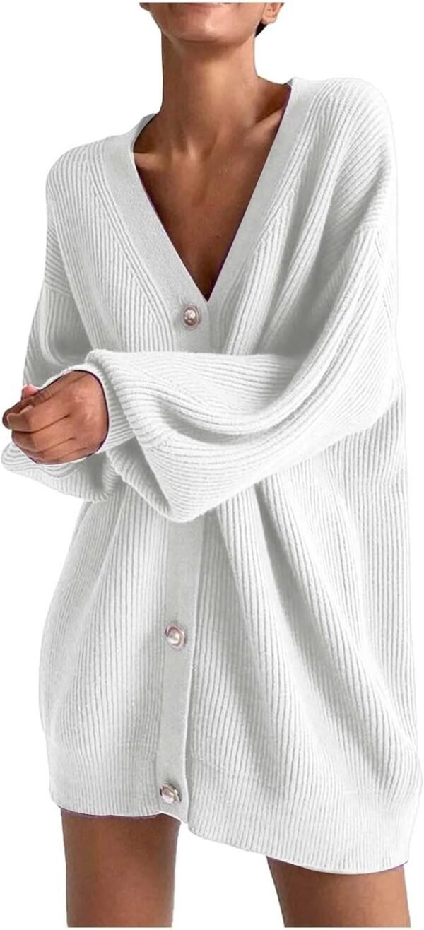 Womens Oversized Sweater Cardigan Fashion Solid Color Knitwear Long Sleeves Pearl Buttons Knit Coat Blouse Tops