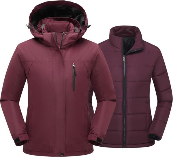 Women's 3 in 1 Ski Jacket Mountain Waterproof Windproof Winter Snow Coat Hike Snowboarding Jackets Hooded Warm Raincoat